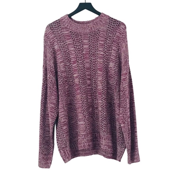 New! Crewneck Knit Ribbed Crochet Purple Mauve Pullover Pullover Sweater - Picture 1 of 9